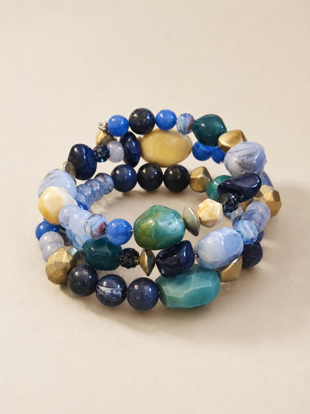 Vintage Deadstock Multicolor Stacked Stone Beaded Bracelet Earth Tone Boho
